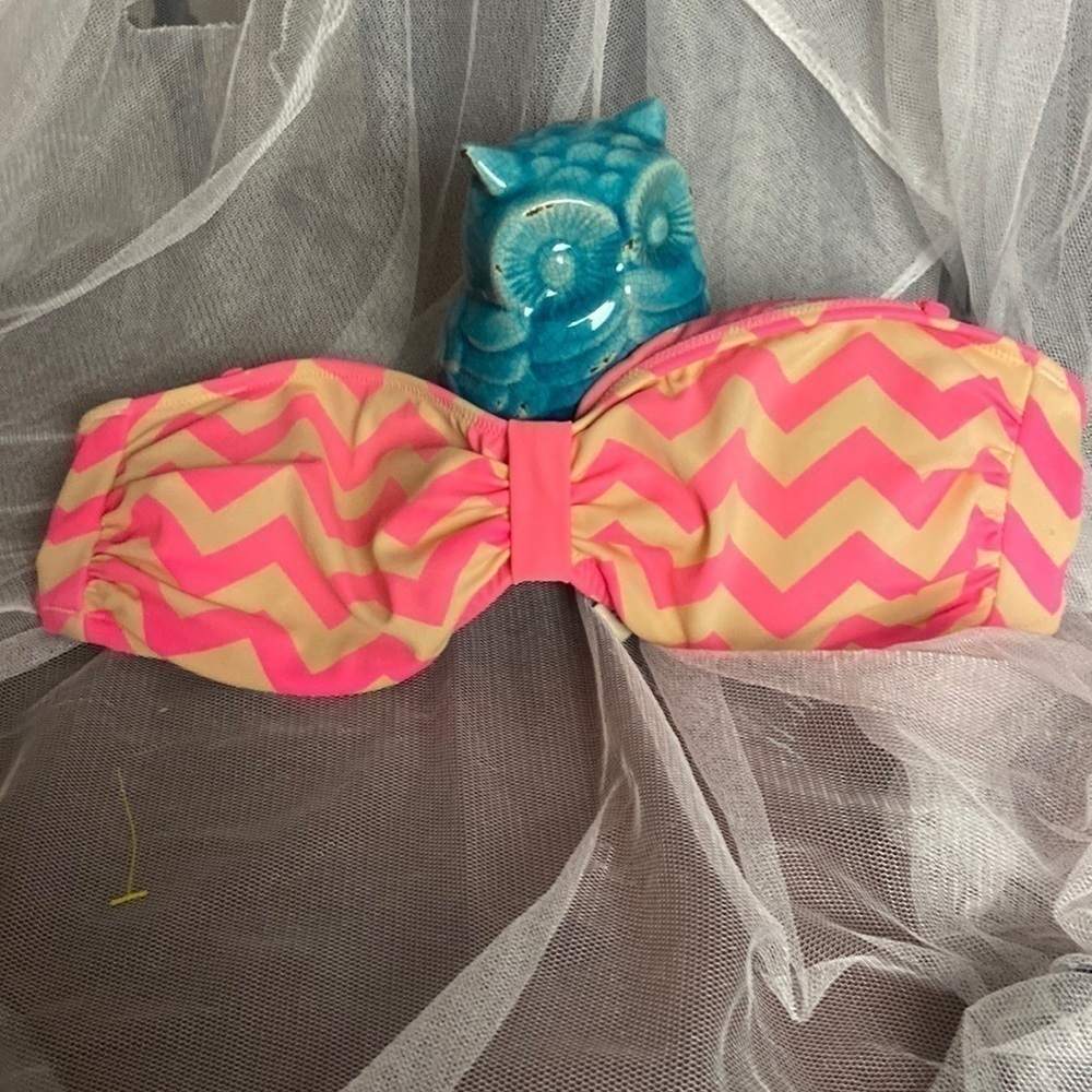 Pink Brand Pink & Cream Striped Bandeau Bikini Top